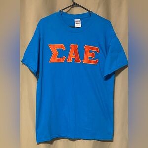 Sigma Alpha Epsilon Fraternity Stitched Lettering Short Sleeve  T-Shirt Size L